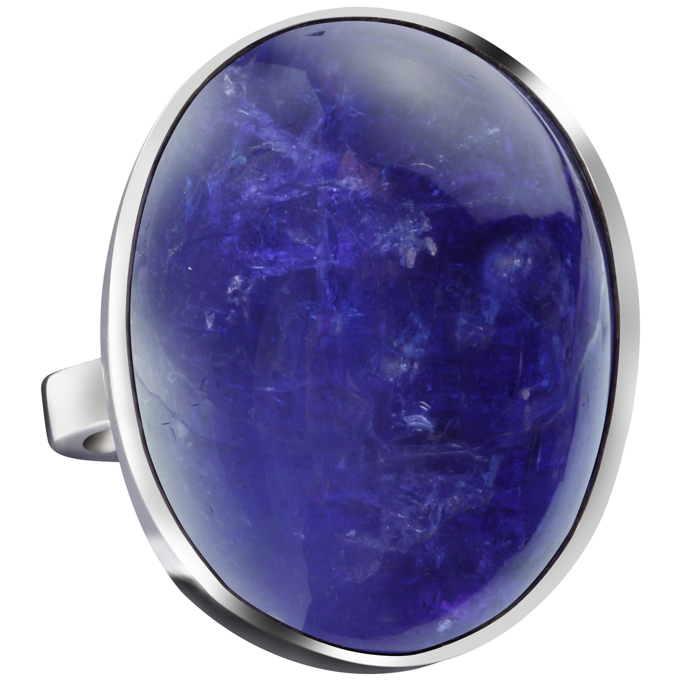 White Gold and Tanzanite Cabochon Cocktail Ring For Sale