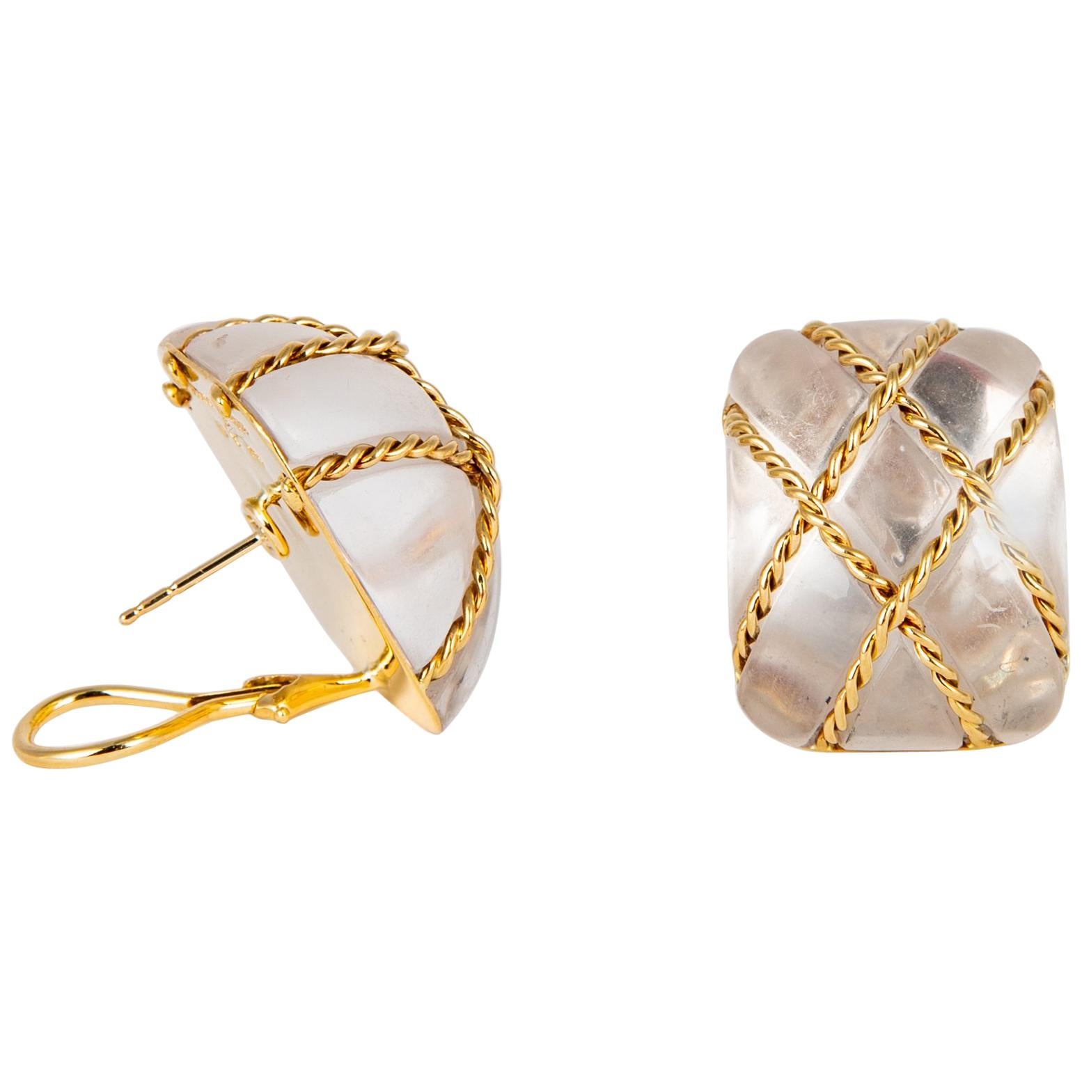 Seaman Schepps Crystal and Gold Cage Earrings
