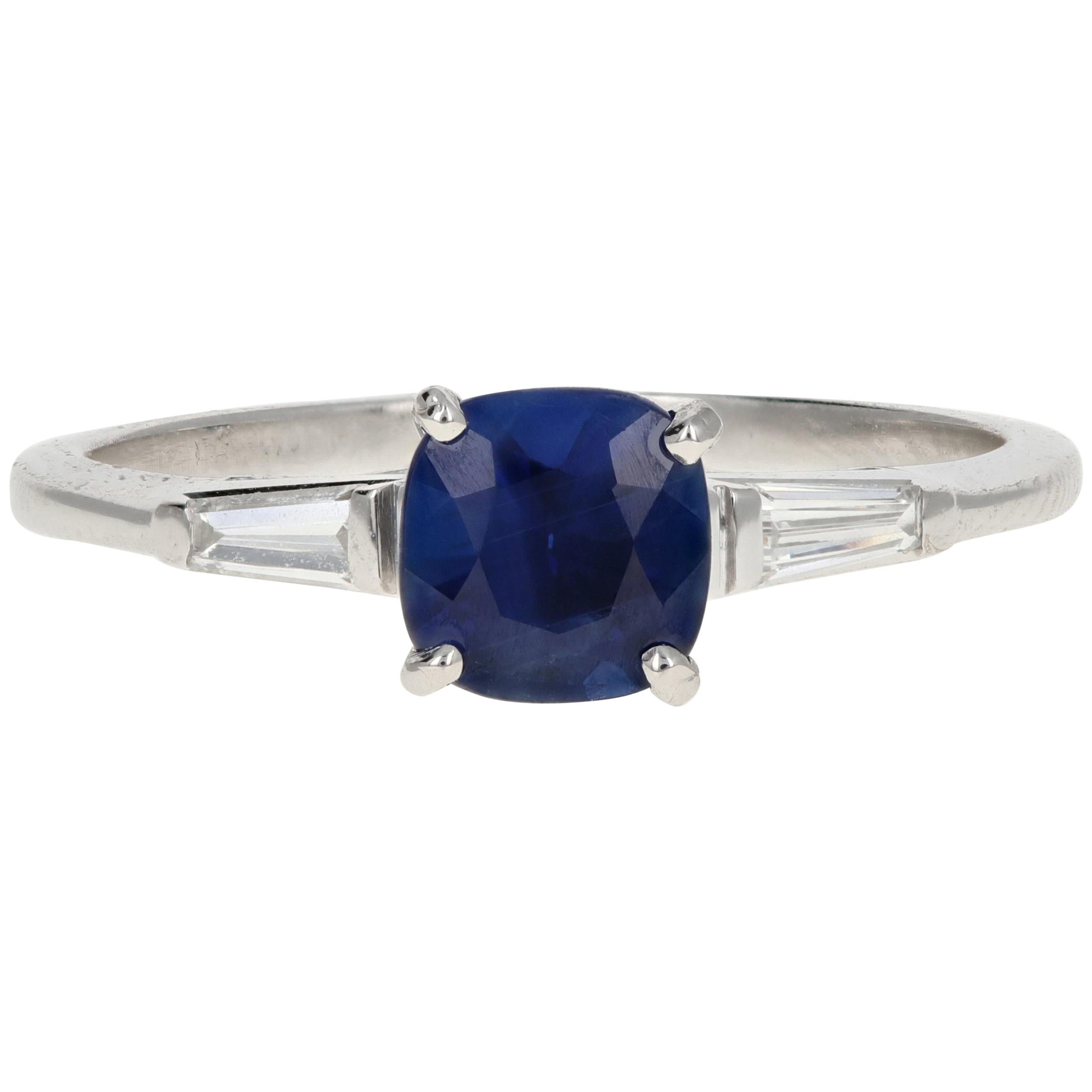 Modern Cushion Cut Natural Royal Blue Sapphire and Diamond Ring AGL Certified