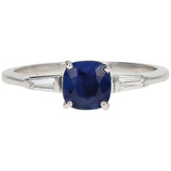 Modern Cushion Cut Natural Royal Blue Sapphire and Diamond Ring AGL Certified