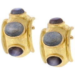 Elizabeth Locke Labradorite Gold Puffy Bezel Earrings