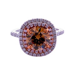 GIA Certified 3.11 Carat Round Brilliant Natural Fancy Yellowish Brown SI1 Ring