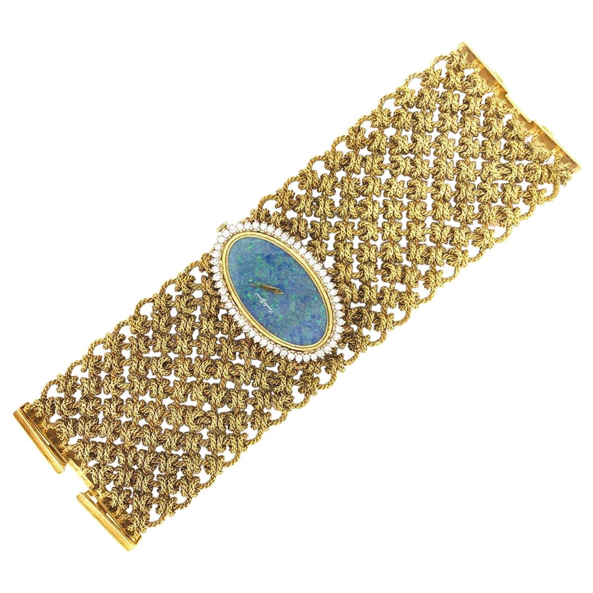 Bueche Girod 18 Karat Yellow Gold Opal Faced Diamond Watch Bracelet