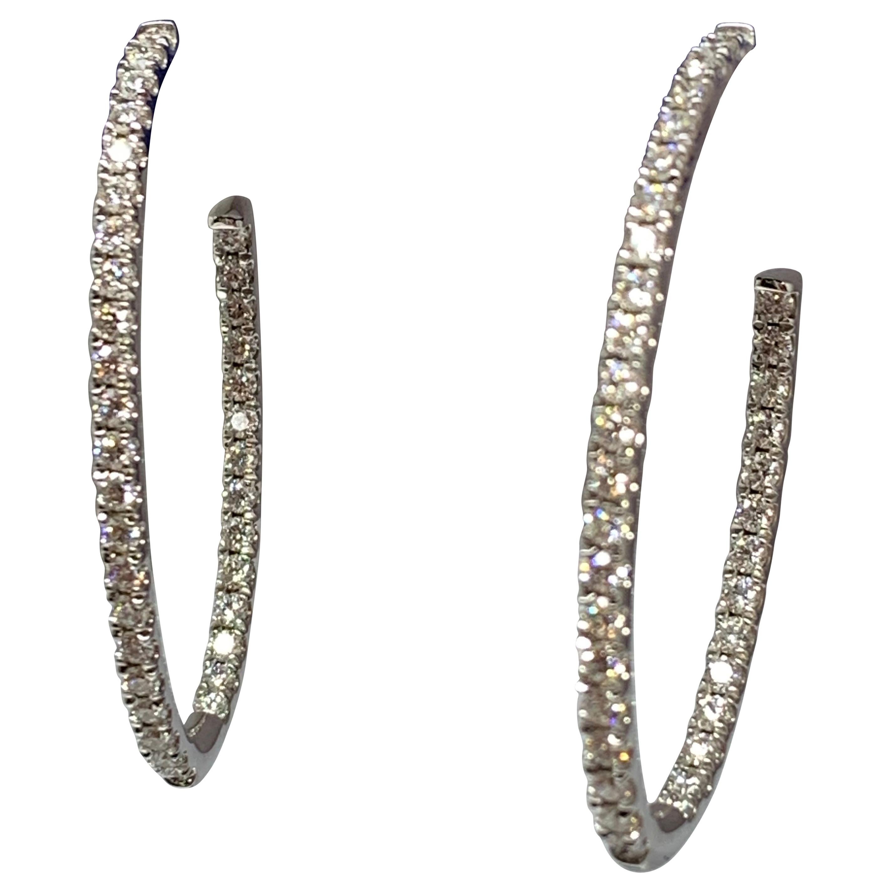 Hearts on Fire 18 Karat White Gold 1.97 Carat Total Weight Diamond Hoop Earrings For Sale