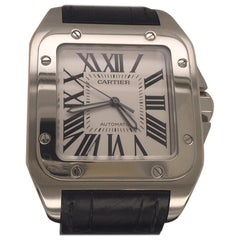 Men's Stainless Steel Cartier Santos Roadster with a Black Leather Strap