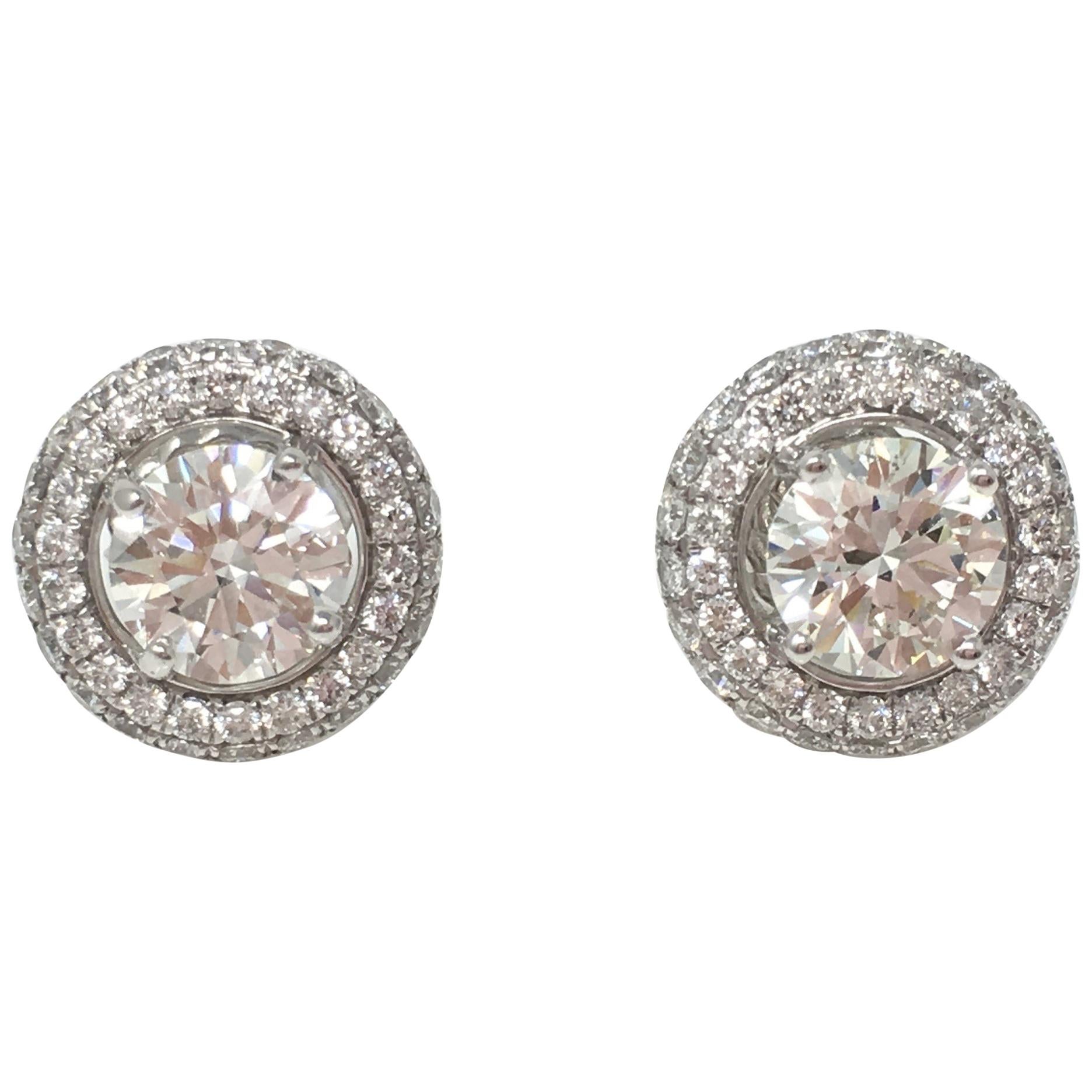 Clous d'oreilles en diamants blancs ronds brillants de 2,01 carats certifiés GIA