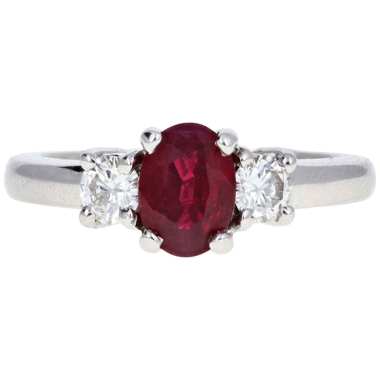 Modern 14 Karat White Gold .75 Carat Natural Ruby and Diamond Ring For ...