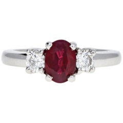 Modern 14 Karat White Gold .75 Carat Natural Ruby and Diamond Ring