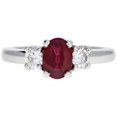 Modern 14 Karat White Gold .75 Carat Natural Ruby and Diamond Ring