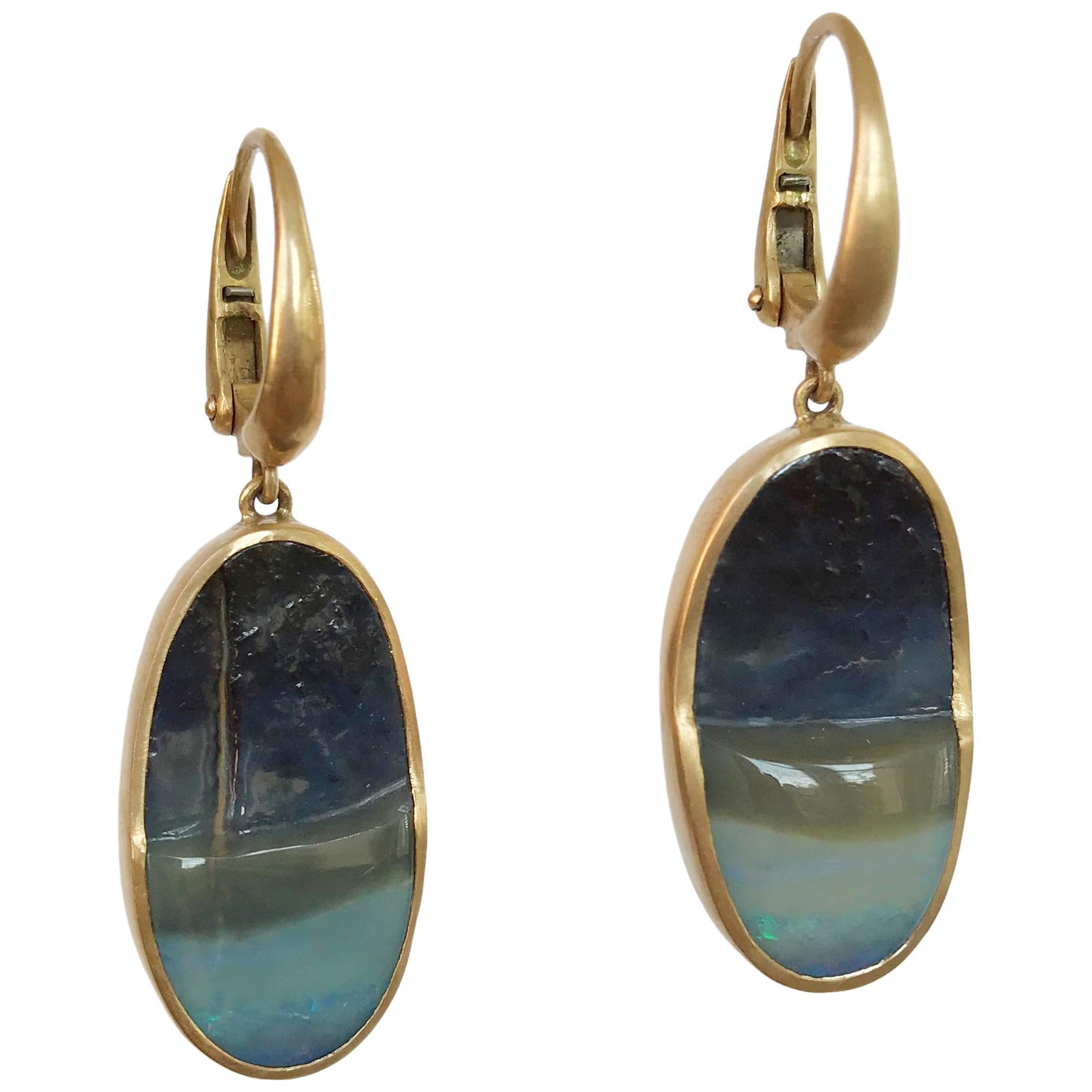 Dalben Australian Boulder Opal Yellow Gold Dangle Earrings For Sale