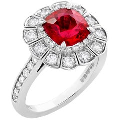 Garrard 3.04 Carat GRS Cushion Cut Vivid Red Ruby  Diamond Cocktail Ring