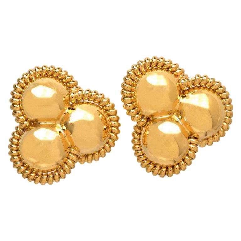 1980s Large Circle Italian 18 Karat Gold Clip on Earrings