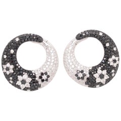 Ruchi New York Floral C Shape Black And White Diamond Earrings