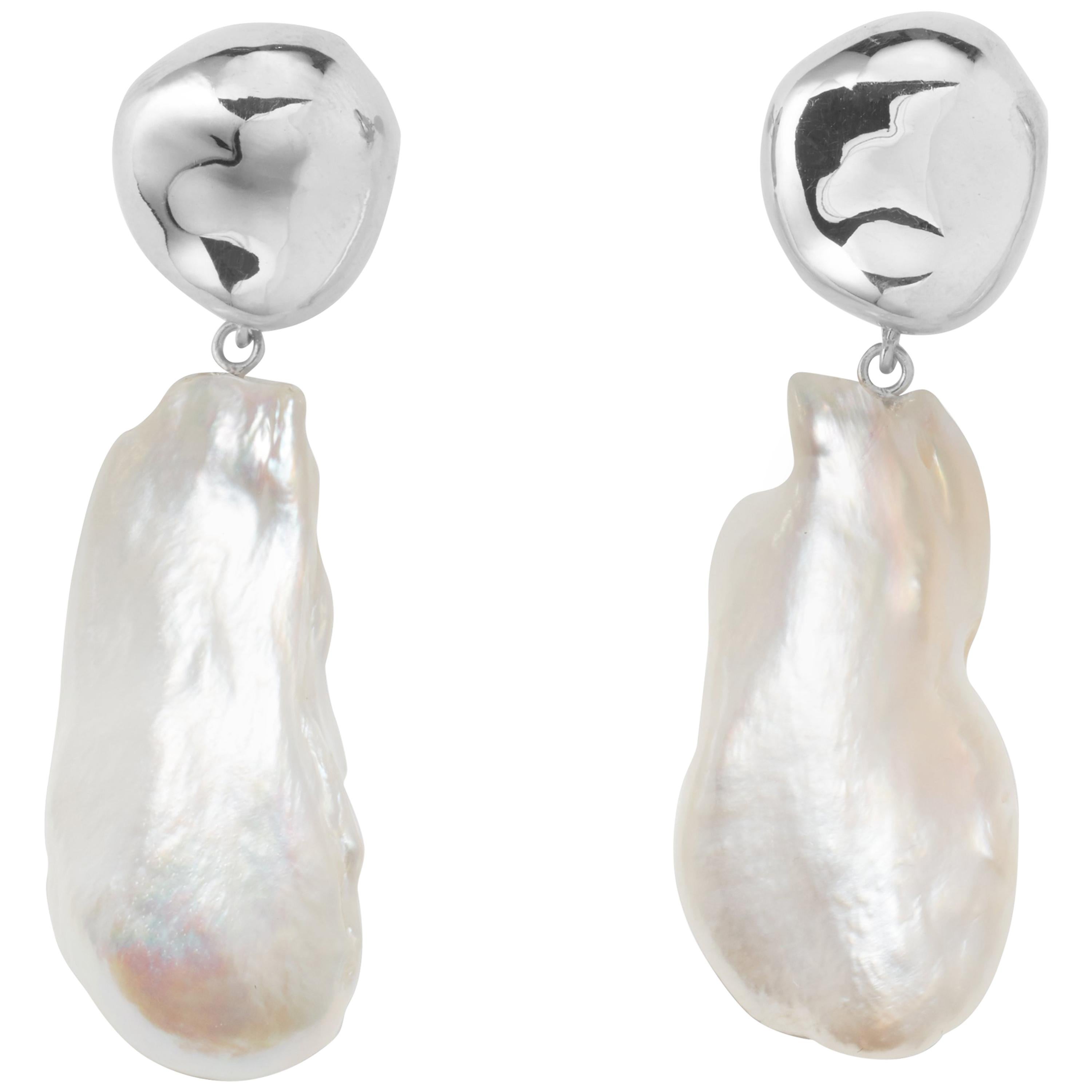 AGMES Sterling Silver and Baroque Freshwater Pearl Organic Drop Dangle Earrings