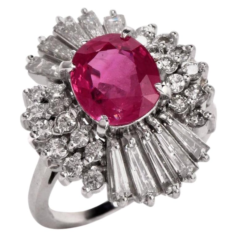 Pink Ruby Diamond Platinum Ballerina Cocktail Ring For Sale at 1stDibs