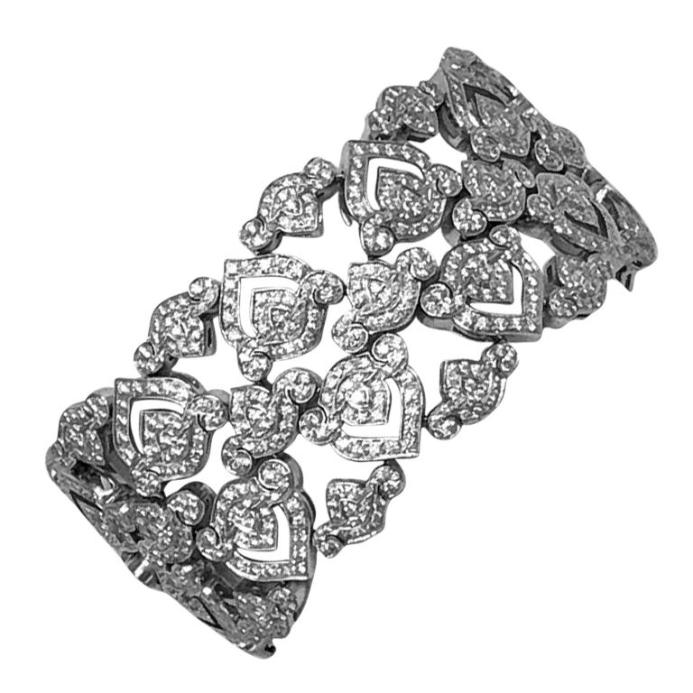 Asprey of London 18 Karat White Gold Diamond Wide Openwork Bracelet For Sale