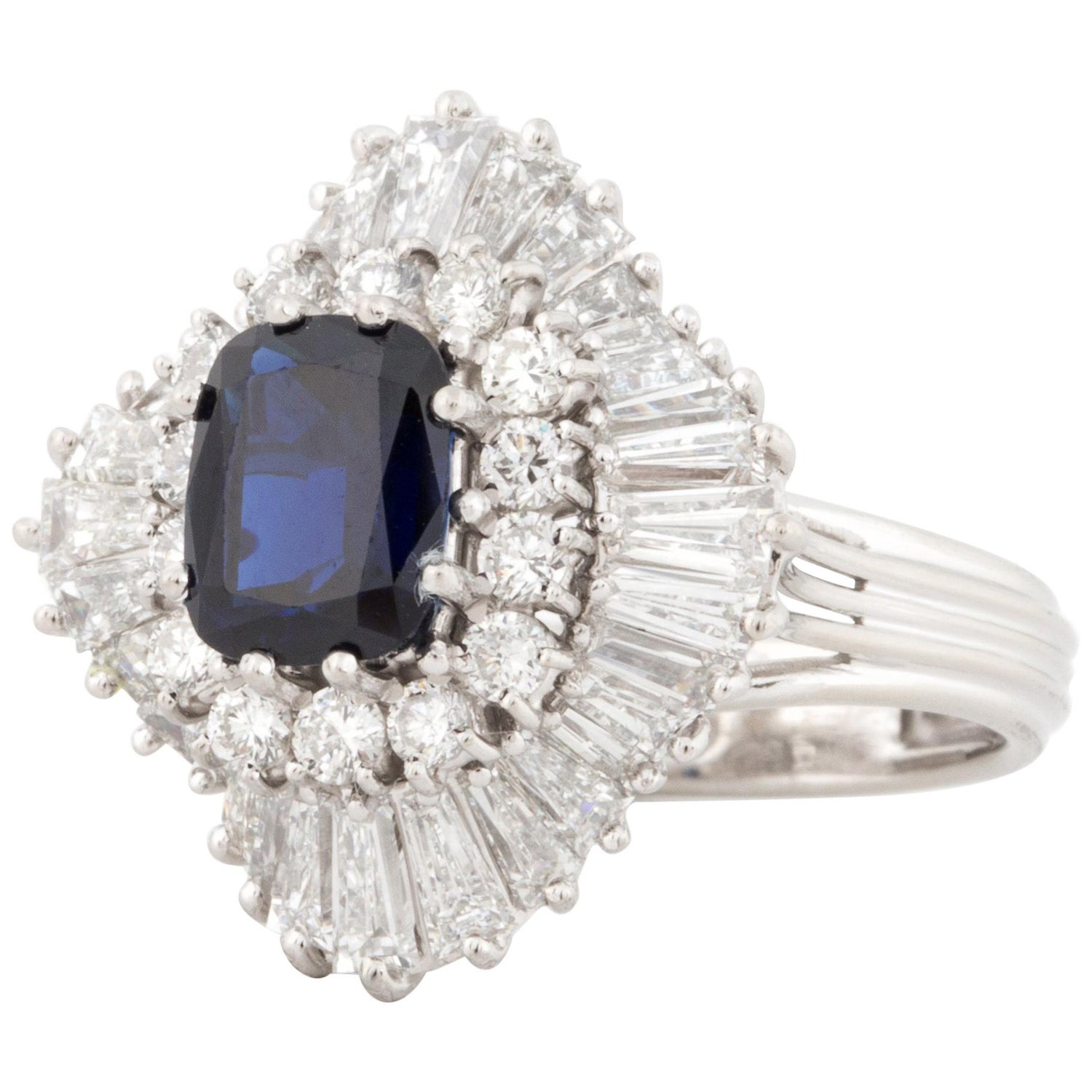 Royal-Blue Sapphire Diamond Platinum Ballerina Ring For Sale at 1stDibs