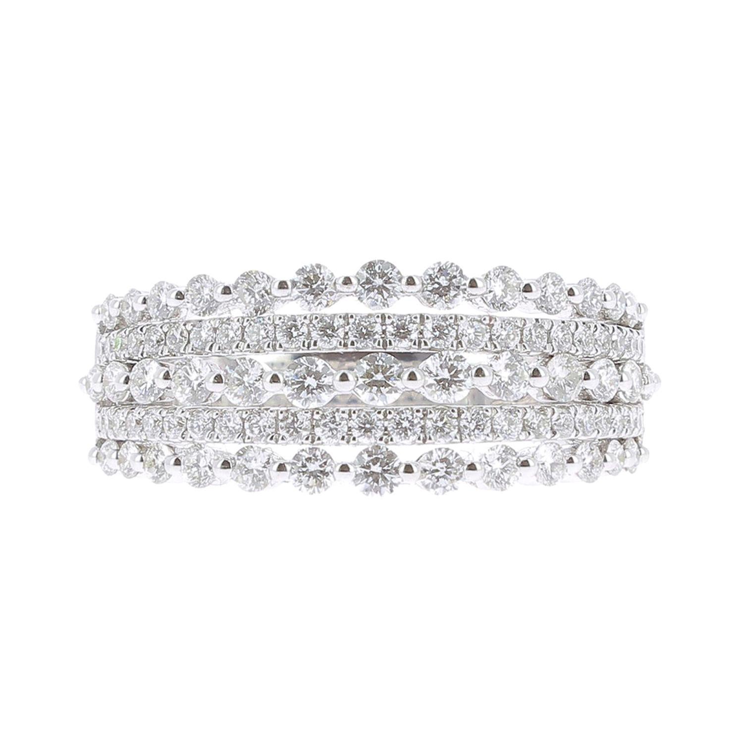 1.08 Carat GVS Round Baguette Diamond Cocktail Ring 18 Karat White Gold For Sale