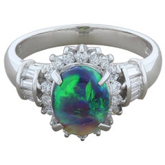 Australian Black Opal Diamond Platinum Ring