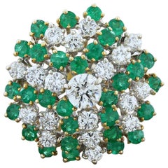 Emerald Diamond Gold Cluster Cocktail Ring