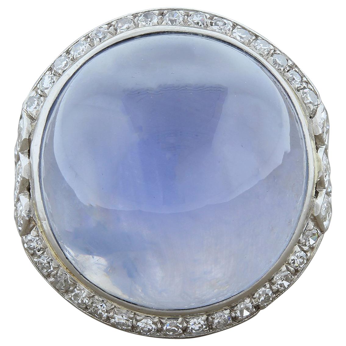 Art Deco Style Star Sapphire Diamond Platinum Ring