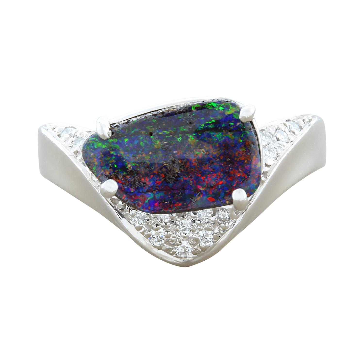 Boulder Opal Diamond Platinum Ring