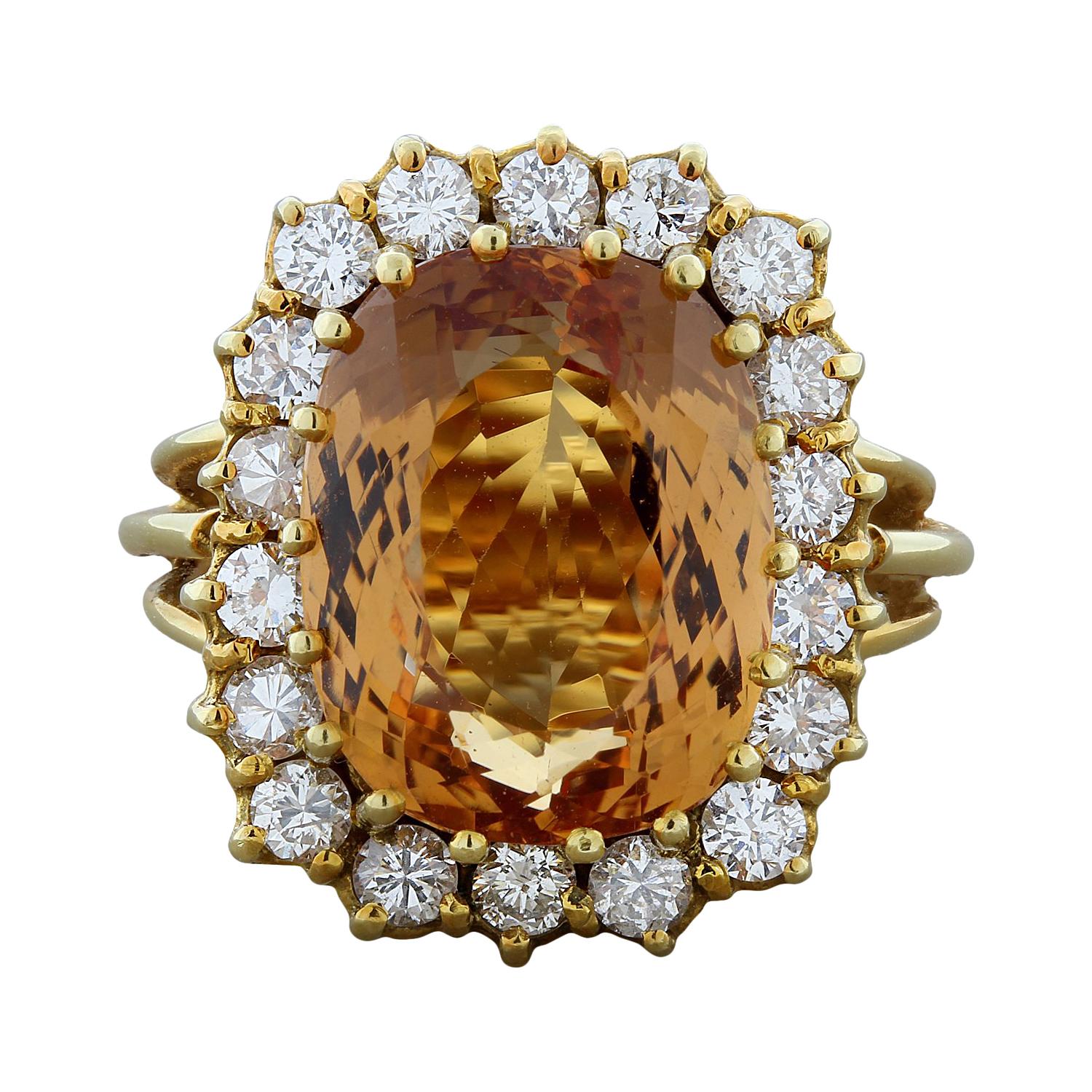 Estate Imperial Topaz Diamond Gold Ring