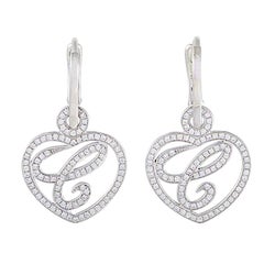 Chopard White Gold Issimo 18 Karat Diamond Pave Dangling Heart Earrings