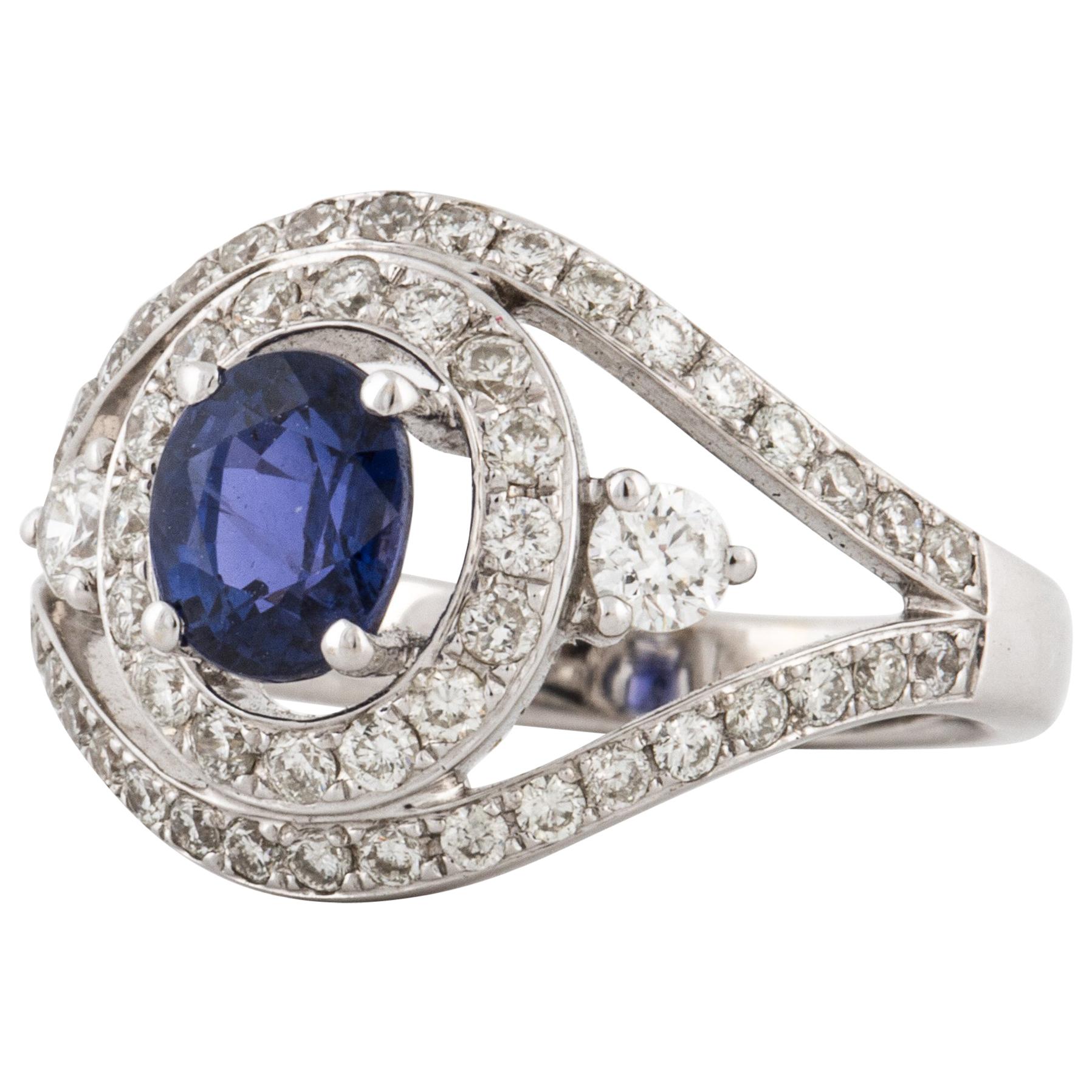 Oval Purple Sapphire and Diamond Ring in 18K White Gold