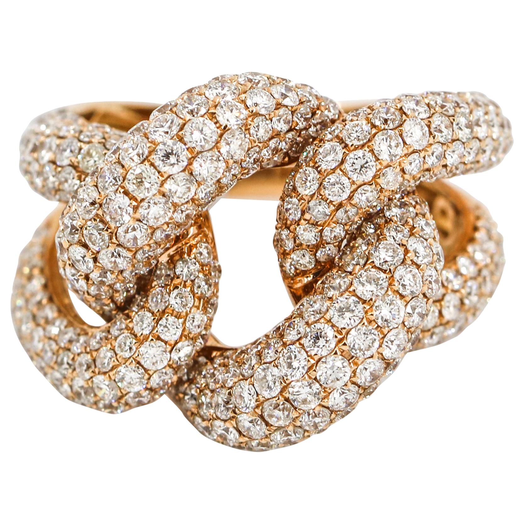 5.07 Carat 18 Karat Rose Gold Diamond Curb Link Band Ring For Sale