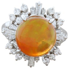 Fire Opal Diamond Platinum Ring