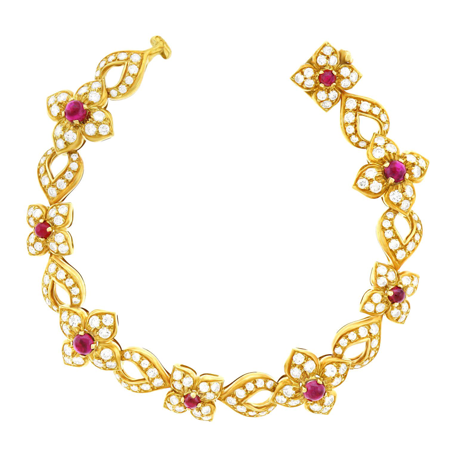 French Diamond and Ruby=-set Gold Bracelet