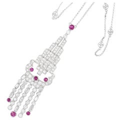 Ruby and Diamond Dangle Pendant Necklace
