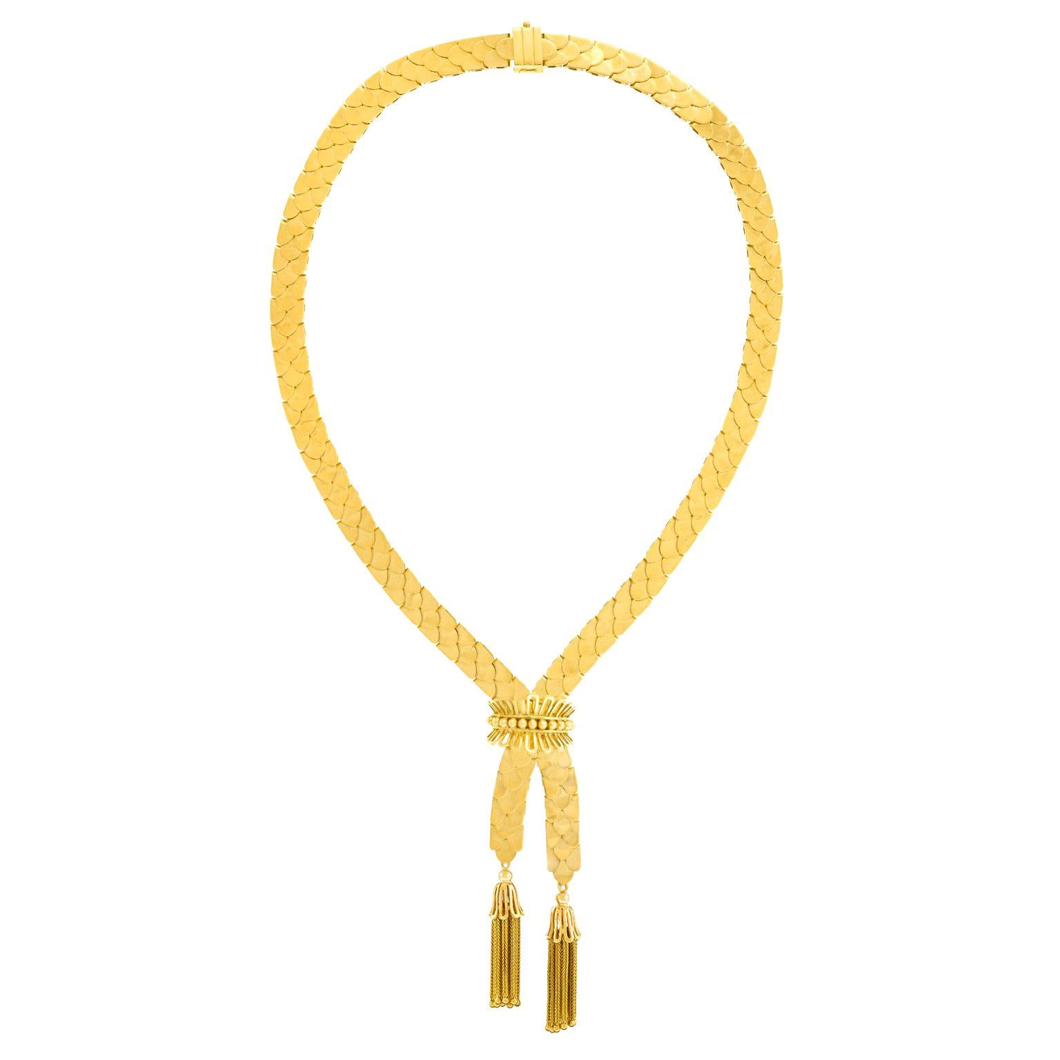 Art Deco Gold Necklace with Tassels 18 Karat, circa 1930s, Swiss