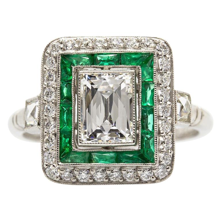 Exquisite Platinum GIA Certified Diamonds and Emeralds Ring