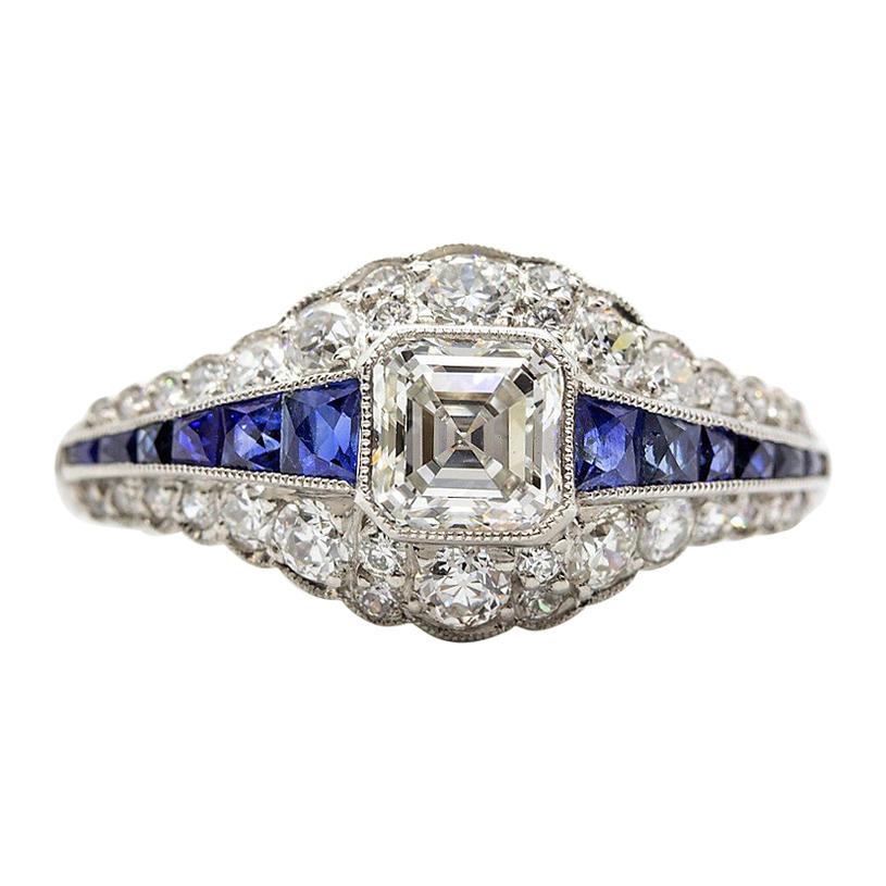 Stylish Platinum Diamonds and Sapphires Ring For Sale