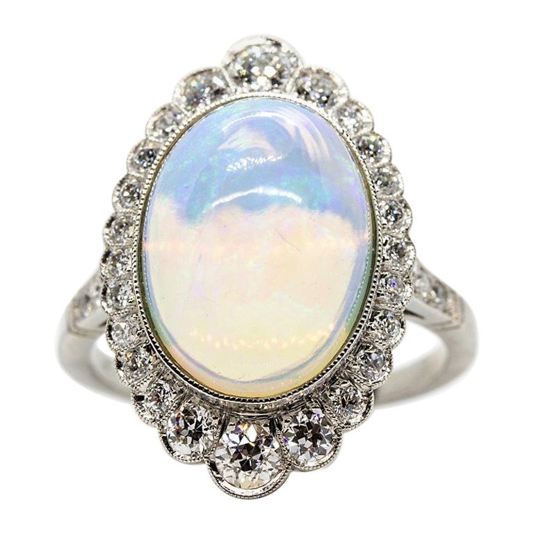 Unique Platinum Opal and Diamonds Ring