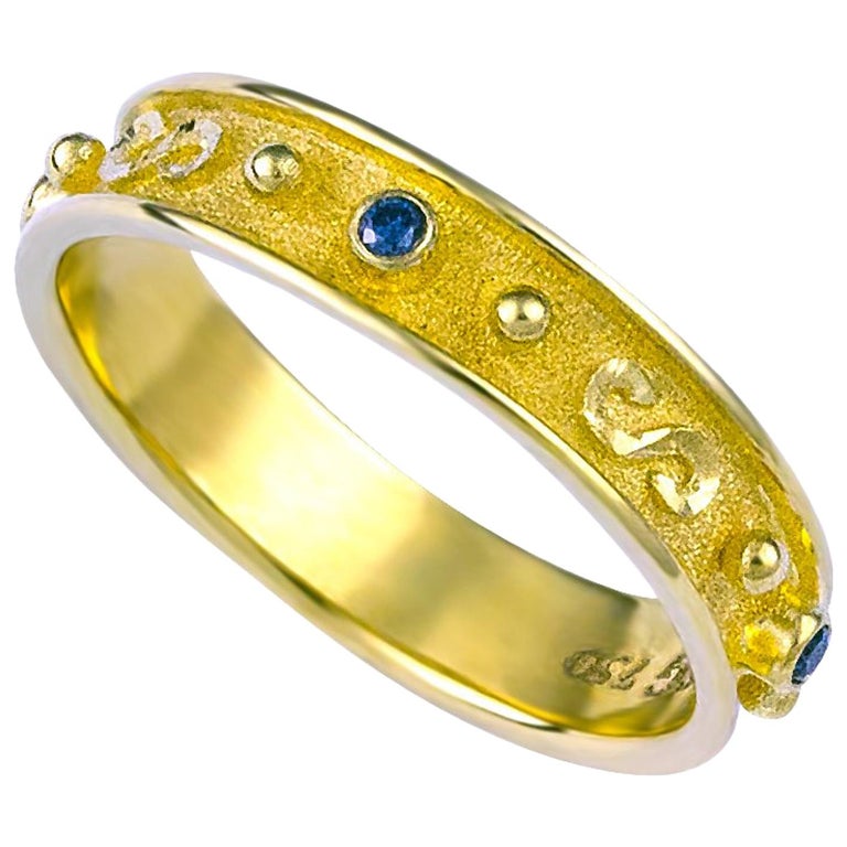 Georgios Collections 18 Karat Yellow Gold Blue Diamond Band Granulation Ring For Sale