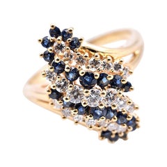 18 Karat Yellow Gold Diamond and Sapphire Waterfall Ring