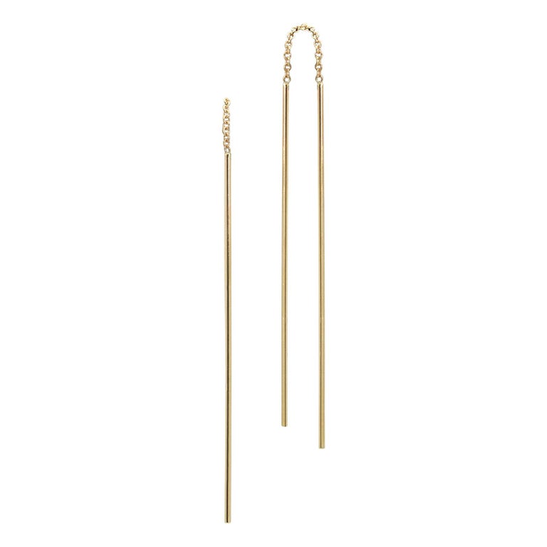 14 Karat Yellow Gold Long Threader Earrings For Sale at 1stdibs