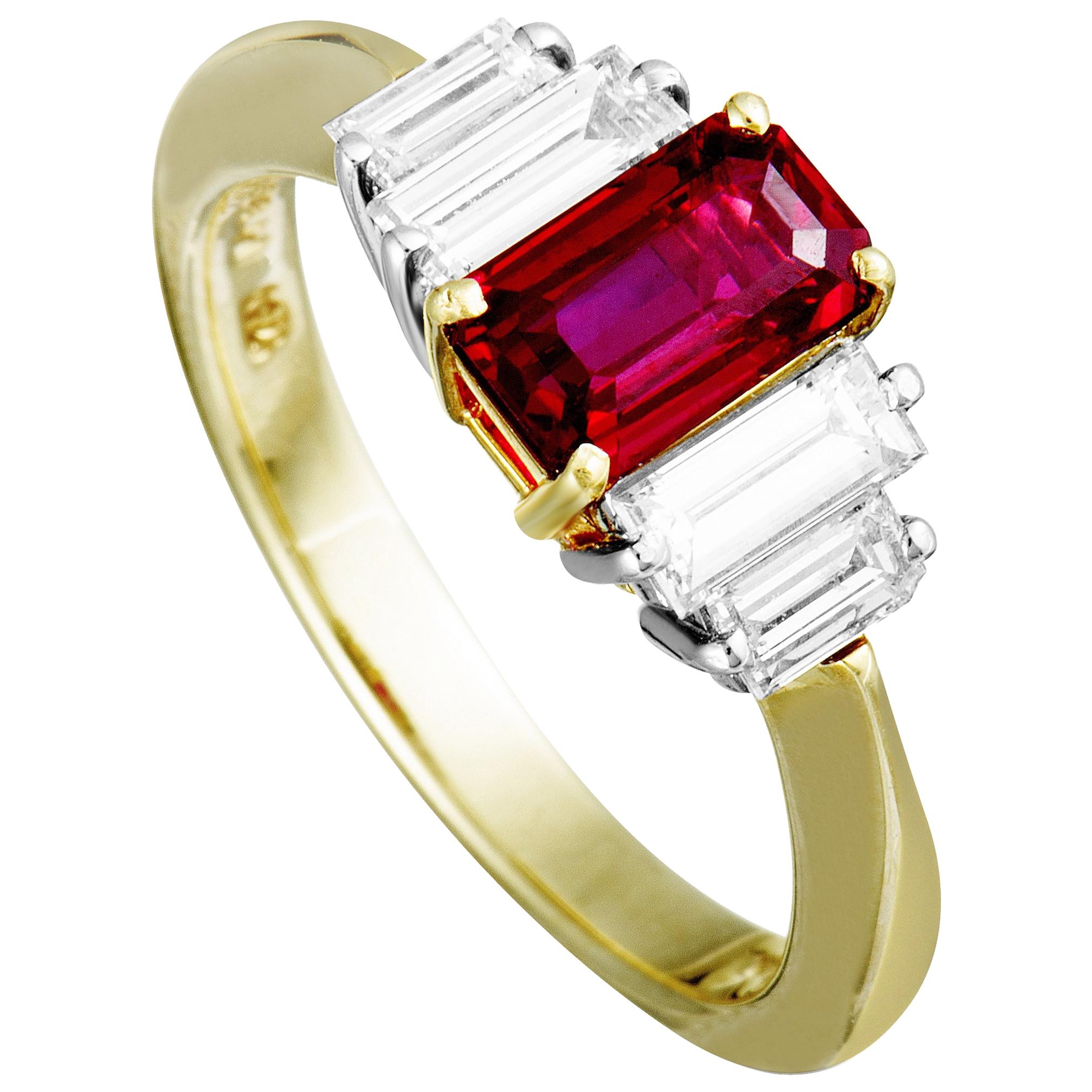 Tiffany & Co. Diamond and Ruby Yellow Gold and Platinum Ring