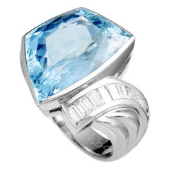 Platinum Baguette Diamonds and Trapeze Aquamarine Ring