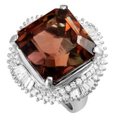Platinum Round and Tapered Baguette Diamonds and Square Orange Tourmaline Large