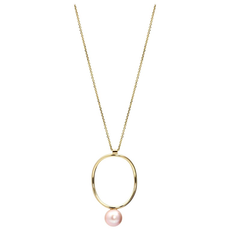 14 Karat Yellow Gold Modern Pearl Statement Necklace For Sale