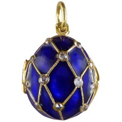 Retro Russian Blue Enamel Silver Gilt Egg Pendant Locket Charm