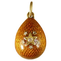 Russian Vintage Star Silver Gilt Egg Pendant Charm