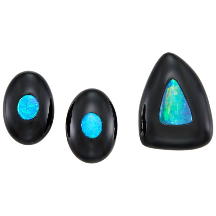 Australian Black Opal Onyx Earrings Pendant Made for Jessye Norman Opera Legend