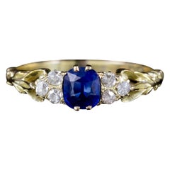 Antique Victorian Diamond Sapphire Trilogy Ring 18 Carat Gold, circa 1900