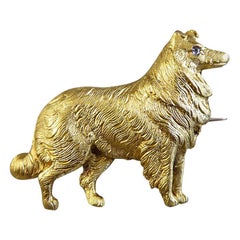 Late Victorian Vintage Diamond 15 Carat Gold Dog Brooch