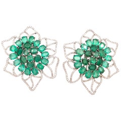 RUCHI Emerald and Diamond Two-Tone Gold Flower Stud Earrings